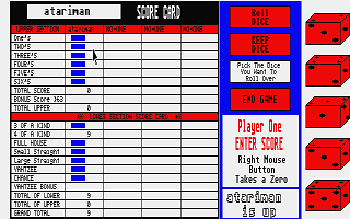 Computer Yahtzee atari screenshot